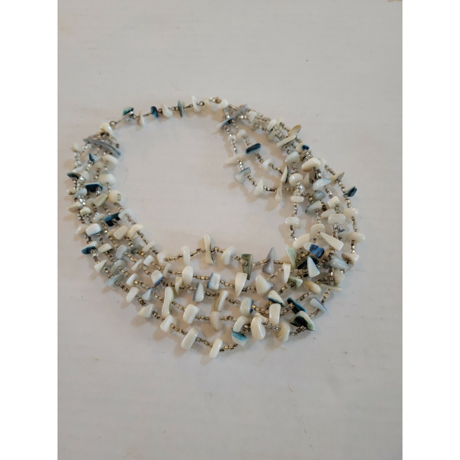 Vintage Japanese 4 Strand Necklace Paua Abalone Shell And Mother Of Pearl Rare